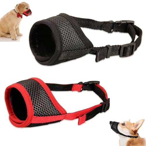 JSTHHTT 2 Stück Maulkorb Für Hunde, Verstellbare Schlaufe, Atmungsaktiv, Schneller Sitz Für Kleine, Mittelgroße Hunde, Verhindert Das Beißen, Kauen Und Bellen von JSTHHTT