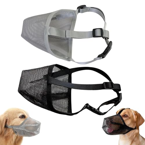 JSTHHTT 2 Stücke Maulkorb für Hunde, Maulkorb für Große Hunde mit Verstellbaren Trägern, Nylon-Mesh, Atmungsaktive Haustier Maske Hundetraining (M, Schwarz, Grau) von JSTHHTT