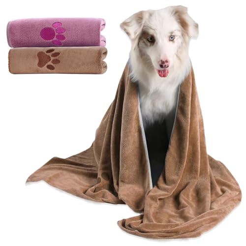 JSTHHTT 2 pcs Hundehandtuch, Mikrofaser-Handtuch, Saugstarker Bademantel Hund, Extra SaugfäHig und Schnell Trocknendes, Kuscheliger Hundebademantel für klein Hunde (braun/Rosa Anzug) von JSTHHTT