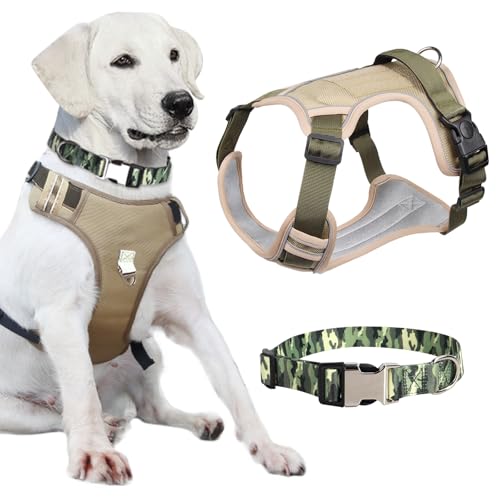 JSTHHTT Anti-Zug-Hundegeschirr mit Halsband, Reflektierendes Hundegeschirr, Hundegeschirr Grosse Hunde, Verstellbare Weste mit strapazierfähigem Griff, für Spaziergänge und Hunderennen von JSTHHTT