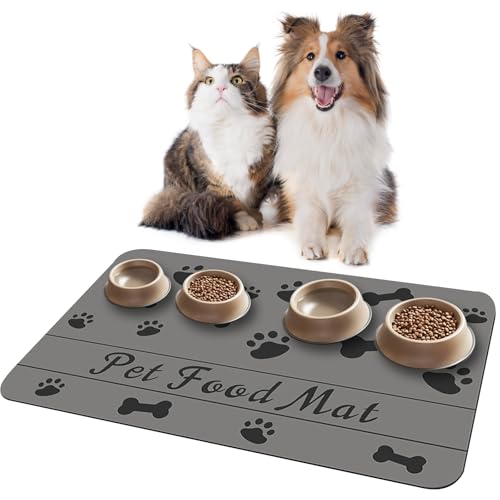 JSTHHTT Napfunterlage Hund Katzen, Silikon-Futtermatten für Haustiere, Futtermatte, rutschfeste Hundenapf Matte für Hund und Katze, Wasserdicht, 50 x 30cm, Grau von JSTHHTT