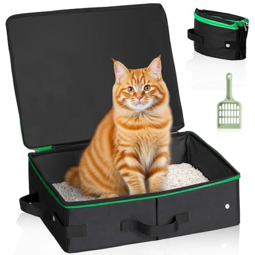 Faltbare Katzentoilette für Reisen, tragbare Katzentoilette mit Deckel und Schaufel, wasserdicht, zusammenklappbar, für Kätzchen, Kaninchen, Autos, Camping von JSUOEO