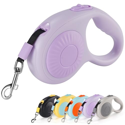 JSXD 360° verwicklungsfreie einziehbare Hundeleine mit Einhandbremse, Pause, Verriegelung, 3 m starkes Nylonband, geeignet für Katzen, kleine und mittelgroße Hunde bis zu 30 kg, Lila, 3 m von JSXD