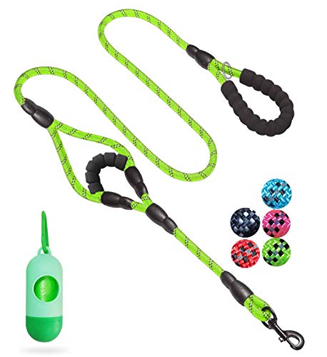 JSXD Hundeleine, 1,5 m, robust, Doppelgriff, gepolstert und reflektierend, Seil für kleine, mittelgroße und große Hunde, Rope Leash, grün von JSXD