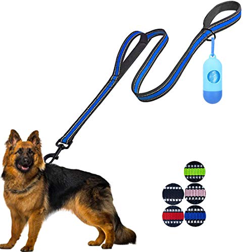 JSXD Hundeleine, 1,5 m, robust, Doppelgriff, gepolstert und reflektierend, Seil für kleine, mittelgroße und große Hunde, Wide Leash, blau von JSXD