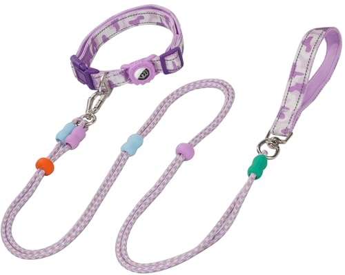 JSXD Hundeleine und Halsband-Set mit AirTag-Halterung für kleine, mittelgroße und große Hunde, 1,5 m Doppelseil-Leinen mit verstellbaren, reflektierenden, weich gepolsterten Nylon-Halsbändern (lila JSXD Hundeleine und Halsband-Set mit AirTag-Halterung für kleine, mittelgroße und große Hunde, 1,5 m Doppelseil-Leinen mit verstellbaren, reflektierenden, weich gepolsterten Nylon-Halsbändern (lila von JSXD