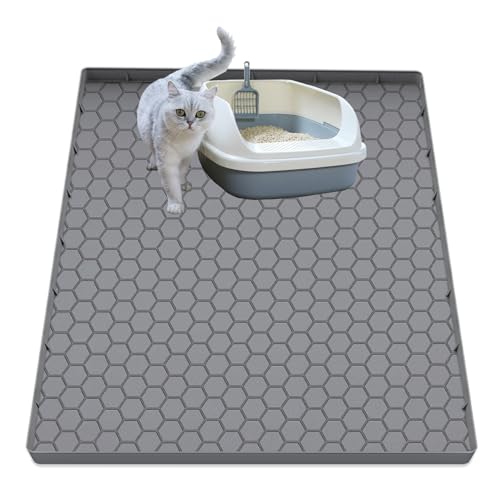 JSXZWOO Katzentoilettenmatte, Silikon, große Katzenmatte für Katzentoilette, 86,4 x 55,9 cm, wasserdicht und rutschfest, langlebig und leicht zu reinigen, Grau von JSXZWOO