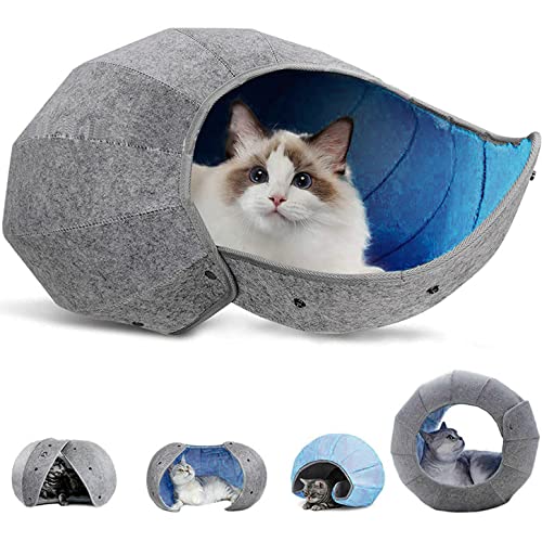 Katzenbett Katzenhöhle 2in1 Faltbar Kuschelhöhle Katzenbett, Katzenbett waschbar Katzen Bettchen, Halbgeschlossene kreative Katzenmatte, Blue Lining von JSvsza