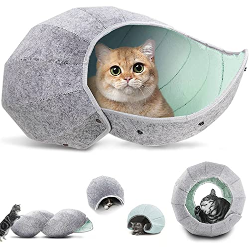 Katzenbett für Indoor-Katzen, Katzenhöhle, Halbgeschlossene kreative Katzenmatte, weich und selbstwärmend, Katzennest, Haustierbett, windabweisend, Green Lining von JSvsza