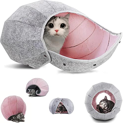 Katzenbett für Indoor-Katzen, Katzenhöhle, Halbgeschlossene kreative Katzenmatte, weich und selbstwärmend, Katzennest, Haustierbett, windabweisend, Pink Lining von JSvsza