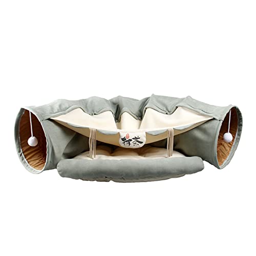 JTBDWOSK Katzentunnel-Bett mit Kissenmatte, Katzentunnel-Spielzentrum mit zusammenklappbarem Rohr und abnehmbarem dickem Bett und hängenden Kratzbällen,1 von JTBDWOSK