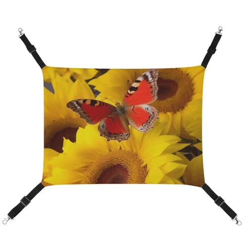 JTKLQBN Hängende Haustier-Hängematte, 42 x 33 cm, gelbe Sonnenblumen mit rotem Schmetterling, bedrucktes Bett, weiche Haustiermatte mit verstellbaren Riemen, atmungsaktive Hängematte für Katzen, JTKLQBN Hängende Haustier-Hängematte, 42 x 33 cm, gelbe Sonnenblumen mit rotem Schmetterling, bedrucktes Bett, weiche Haustiermatte mit verstellbaren Riemen, atmungsaktive Hängematte für Katzen, von JTKLQBN