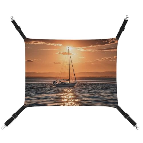JTKLQBN Hängende Haustier-Hängematte, Sonnenuntergang, Meereslandschaft, Segelboot, schwimmendes bedrucktes Bett, weiche Haustiermatte mit verstellbaren Riemen, atmungsaktive Hängematte für Katzen, JTKLQBN Hängende Haustier-Hängematte, Sonnenuntergang, Meereslandschaft, Segelboot, schwimmendes bedrucktes Bett, weiche Haustiermatte mit verstellbaren Riemen, atmungsaktive Hängematte für Katzen, von JTKLQBN