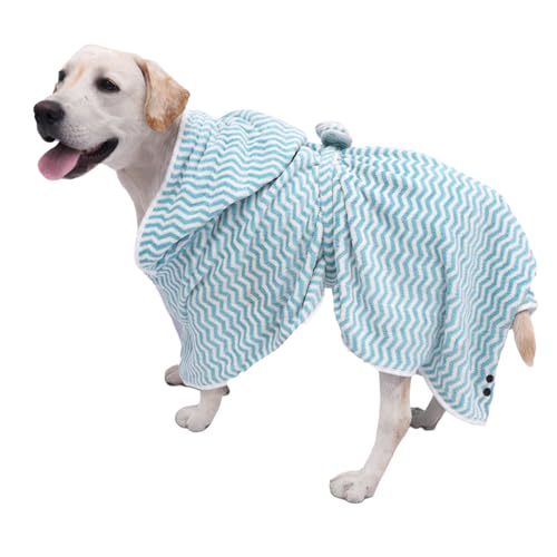 JTLB Haustier-Badetuch, Wasserabsorbierend, Schnell Trocknend, Ultrafeine Fasern, Hunde-Bademantel, Katzen-Handtuch mit Gürtel (Blauer Streifen) von JTLB