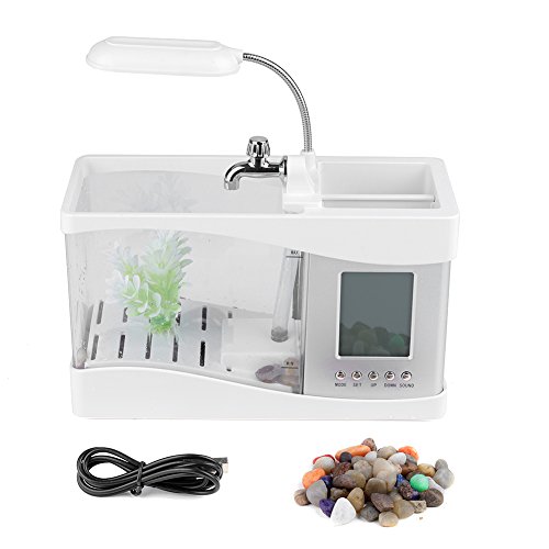 JTLB Multifunktionales, über USB Wiederaufladbares Mini-Aquarium mit Uhrfunktion, LED-Licht (Weiß) von JTLB