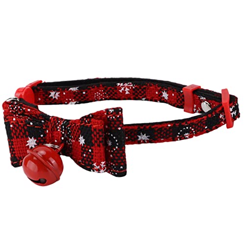 Niedliches personalisiertes Weihnachts-Haustierhalsband mit Fliege, Urlaubsdekorationen für Katzen, Hunde und kleine Haustiere für Haustierliebhaber (Katzenhalsband: Schneeflocke, schwarz, S) von JTLB