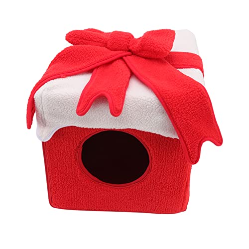 Weihnachts-Katzenbett, Weihnachtsbox-Stil, Weich, Bequem, Fusselfrei, Lebendige Farben, Weihnachts-Katzenzelt für Katzen und Haustiere (Rot) von JTLB