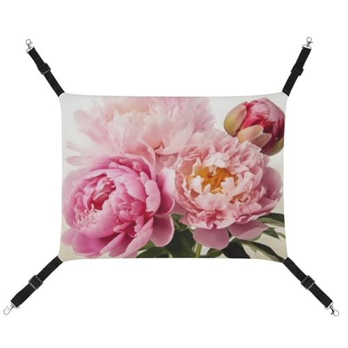 JTREHY Haustier-Hängematte, Pfingstrosen-Blumen, bedruckt, verstellbar, hängendes Katzenbett für Katzen, kleine Hunde, Kaninchen oder andere Kleintiere, mit Metallhaken JTREHY Haustier-Hängematte, Pfingstrosen-Blumen, bedruckt, verstellbar, hängendes Katzenbett für Katzen, kleine Hunde, Kaninchen oder andere Kleintiere, mit Metallhaken von JTREHY