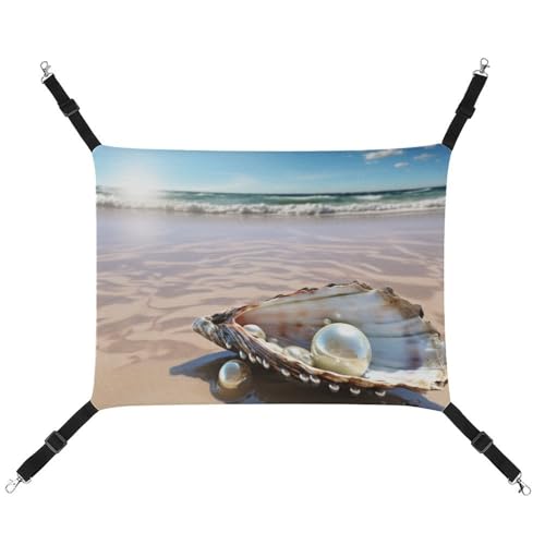 JTREHY Haustier-Hängematte, Strandmuschel, Perlendruck, verstellbar, hängendes Katzenbett für Katzen, kleine Hunde, Kaninchen oder andere Kleintiere, mit Metallhaken JTREHY Haustier-Hängematte, Strandmuschel, Perlendruck, verstellbar, hängendes Katzenbett für Katzen, kleine Hunde, Kaninchen oder andere Kleintiere, mit Metallhaken von JTREHY