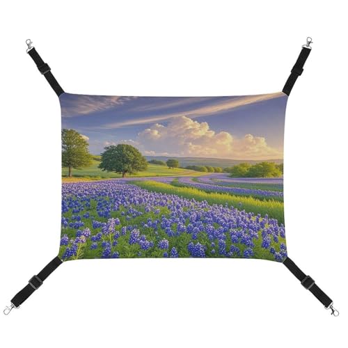 JTREWBV Bluebonnets Hängematte für kleine Tiere, Landschaftsdruck, hängende Haustier-Hängematte, Käfig-Hängematte mit verstellbaren Riemen und Metallhaken von JTREWBV