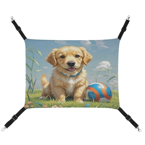 JTREWBV Hängematte, für kleine Tiere, Hunde- und Spielzeug-Ball-Druck, hängende Haustier-Hängematten, Käfig-Hängematte mit verstellbaren Riemen und Metallhaken von JTREWBV