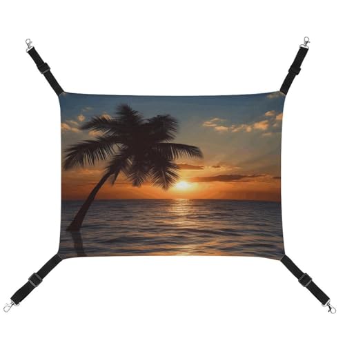 JTREWBV Hängematte, für kleine Tiere, Sonnenuntergang, Palme, Ozean, Druck, Hängematte, Käfighängematte, Betten mit verstellbaren Riemen und Metallhaken JTREWBV Hängematte, für kleine Tiere, Sonnenuntergang, Palme, Ozean, Druck, Hängematte, Käfighängematte, Betten mit verstellbaren Riemen und Metallhaken von JTREWBV