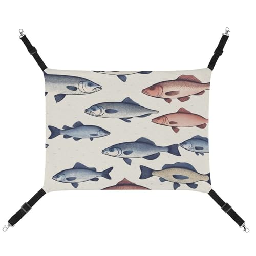 JTREWBV Hängematte, für kleine Tiere, buntes Fischmuster, Hängematte, Käfig-Hängematte mit verstellbaren Riemen und Metallhaken JTREWBV Hängematte, für kleine Tiere, buntes Fischmuster, Hängematte, Käfig-Hängematte mit verstellbaren Riemen und Metallhaken von JTREWBV