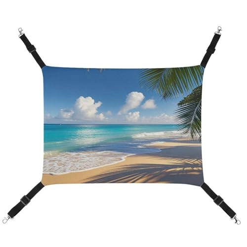 JTREWBV Hängematte, kleine Tier-Hängematte, Tahiti-Stranddruck, hängende Haustier-Hängematten, Käfig-Hängematte mit verstellbaren Riemen und Metallhaken von JTREWBV