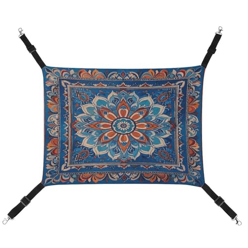 JTREWBV Hängematte, kleine Tiere, groß, blau, Mandala-Druck, hängende Haustier-Hängematte, Käfig-Hängematte mit verstellbaren Riemen und Metallhaken JTREWBV Hängematte, kleine Tiere, groß, blau, Mandala-Druck, hängende Haustier-Hängematte, Käfig-Hängematte mit verstellbaren Riemen und Metallhaken von JTREWBV