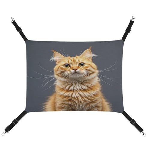 JTREWBV Hängematte für kleine Tiere, orangefarbener Katzen-Druck, hängende Haustier-Hängematten, Käfig-Hängematte mit verstellbaren Riemen und Metallhaken von JTREWBV