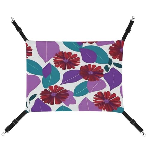 JTREWBV Kleine Tierhängematte, Blumenblätter, violetter Druck, hängende Haustier-Hängematten, Käfig-Hängematte mit verstellbaren Riemen und Metallhaken von JTREWBV