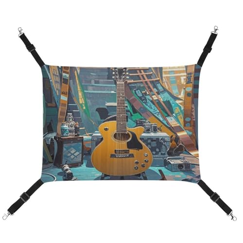 JTREWBV Kleine Tierhängematte, E-Gitarre, bedruckt, hängende Haustier-Hängematten, Käfighängematte, Betten mit verstellbaren Gurten und Metallhaken JTREWBV Kleine Tierhängematte, E-Gitarre, bedruckt, hängende Haustier-Hängematten, Käfighängematte, Betten mit verstellbaren Gurten und Metallhaken von JTREWBV