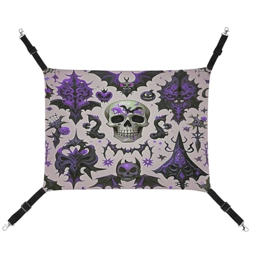 JTREWBV Kleine Tierhängematte, Gothic-Totenkopf-Druck, hängende Haustier-Hängematte, Käfig-Hängematte mit verstellbaren Riemen und Metallhaken JTREWBV Kleine Tierhängematte, Gothic-Totenkopf-Druck, hängende Haustier-Hängematte, Käfig-Hängematte mit verstellbaren Riemen und Metallhaken von JTREWBV