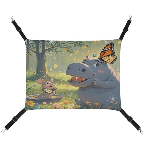 JTREWBV Kleine Tierhängematte, Schmetterlings- und Nilpferd-Druck, hängende Haustier-Hängematte, Käfig-Hängematte mit verstellbaren Riemen und Metallhaken JTREWBV Kleine Tierhängematte, Schmetterlings- und Nilpferd-Druck, hängende Haustier-Hängematte, Käfig-Hängematte mit verstellbaren Riemen und Metallhaken von JTREWBV