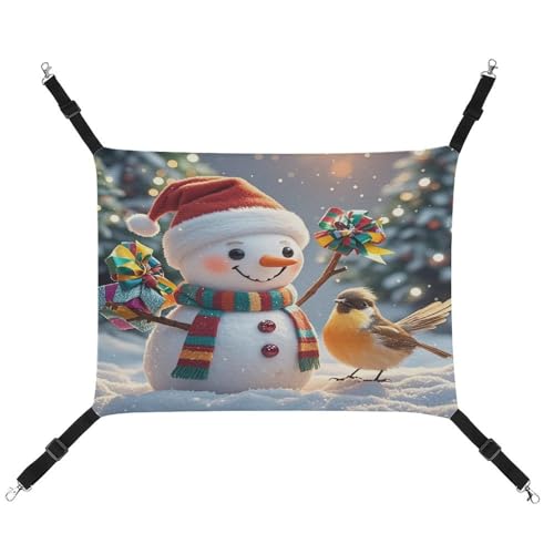 JTREWBV Kleine Tierhängematte, Schneemann und Vögel, bedruckt, Hängematte, Käfig-Hängematte mit verstellbaren Riemen und Metallhaken JTREWBV Kleine Tierhängematte, Schneemann und Vögel, bedruckt, Hängematte, Käfig-Hängematte mit verstellbaren Riemen und Metallhaken von JTREWBV