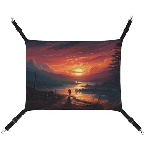JTREWBV Kleine Tierhängematte, Sonnenuntergang, Kunstdruck, hängende Haustier-Hängematten, Käfighängematte, Betten mit verstellbaren Riemen und Metallhaken JTREWBV Kleine Tierhängematte, Sonnenuntergang, Kunstdruck, hängende Haustier-Hängematten, Käfighängematte, Betten mit verstellbaren Riemen und Metallhaken von JTREWBV