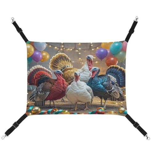 JTREWBV Kleine Tierhängematte, Truthahn und Luftballons, bedruckt, hängende Haustier-Hängematten, Käfig-Hängematte mit verstellbaren Riemen und Metallhaken JTREWBV Kleine Tierhängematte, Truthahn und Luftballons, bedruckt, hängende Haustier-Hängematten, Käfig-Hängematte mit verstellbaren Riemen und Metallhaken von JTREWBV