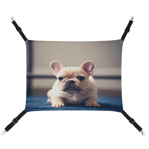 JTREWBV Kleine Tierhängematte, französische Bulldogge, bedruckt, hängende Haustier-Hängematten, Käfig-Hängematte mit verstellbaren Riemen und Metallhaken von JTREWBV