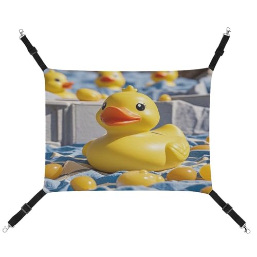 JTREWBV Kleine Tierhängematte, niedlicher gelber Gummi-Enten-Druck, hängende Haustier-Hängematte, Käfig-Hängematte mit verstellbaren Riemen und Metallhaken von JTREWBV