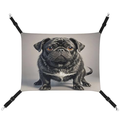 JTREWBV Kleine Tierhängematte, niedlicher schwarzer Mops-Druck, hängende Haustier-Hängematte, Käfig-Hängematte mit verstellbaren Riemen und Metallhaken JTREWBV Kleine Tierhängematte, niedlicher schwarzer Mops-Druck, hängende Haustier-Hängematte, Käfig-Hängematte mit verstellbaren Riemen und Metallhaken von JTREWBV