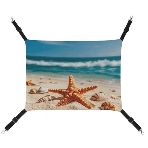 JTREWBV Kleine Tierhängematte, schöner Strand-Meereslandschaft, Druck, hängende Haustier-Hängematte, Käfig-Hängematte mit verstellbaren Riemen und Metallhaken von JTREWBV