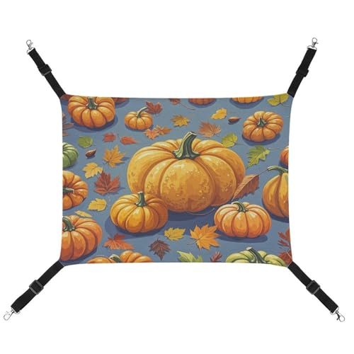 JTREWBV Kleine Tierhängematte für Halloween, Herbst, Kürbisse, Druck, hängende Haustier-Hängematten, Käfig-Hängematte mit verstellbaren Riemen und Metallhaken von JTREWBV