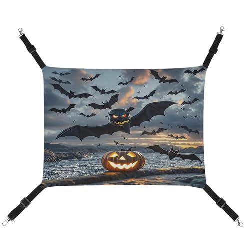 JTREWBV Kleine Tierhängematte für Halloween, fliegende Fledermäuse, bedruckt, hängende Haustier-Hängematten, Käfig-Hängematte mit verstellbaren Riemen und Metallhaken von JTREWBV