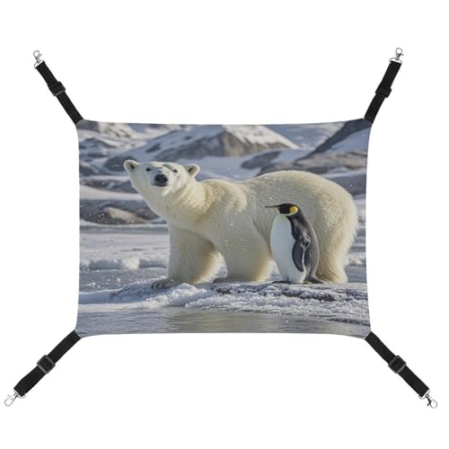 JTREWBV Kleine Tierhängematte mit Eisbären und Pinguinen bedruckt, Hängematte, Käfighängematte, Betten mit verstellbaren Riemen und Metallhaken von JTREWBV