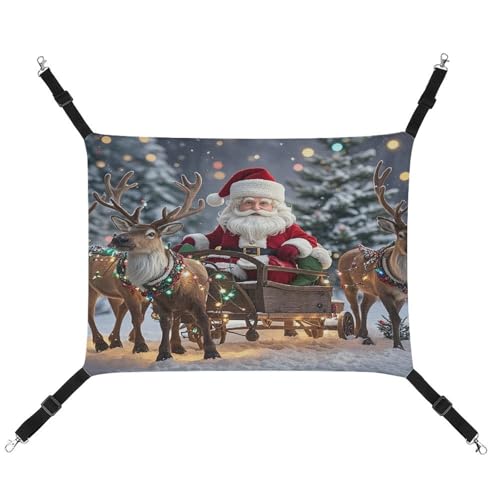 JTREWBV Kleine Tierhängematte mit Elch-Weihnachtsmann-Druck, hängende Haustier-Hängematten, Käfig-Hängematte mit verstellbaren Riemen und Metallhaken JTREWBV Kleine Tierhängematte mit Elch-Weihnachtsmann-Druck, hängende Haustier-Hängematten, Käfig-Hängematte mit verstellbaren Riemen und Metallhaken von JTREWBV