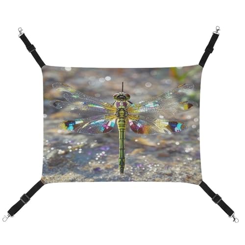 JTREWBV Kleine Tierhängematte mit Libellen-Druck, hängende Haustier-Hängematte, Käfig-Hängematte mit verstellbaren Riemen und Metallhaken von JTREWBV