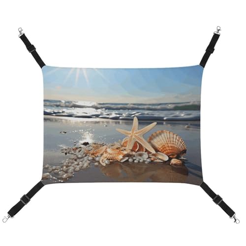 JTREWBV Kleine Tierhängematte mit Muscheln am Strand, bedruckt, Haustier-Hängematten, Käfig-Hängematte mit verstellbaren Riemen und Metallhaken JTREWBV Kleine Tierhängematte mit Muscheln am Strand, bedruckt, Haustier-Hängematten, Käfig-Hängematte mit verstellbaren Riemen und Metallhaken von JTREWBV