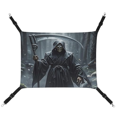 JTREWBV Kleine Tierhängematte mit Sensenmann-Druck, hängende Haustier-Hängematten, Käfig-Hängematte mit verstellbaren Riemen und Metallhaken JTREWBV Kleine Tierhängematte mit Sensenmann-Druck, hängende Haustier-Hängematten, Käfig-Hängematte mit verstellbaren Riemen und Metallhaken von JTREWBV
