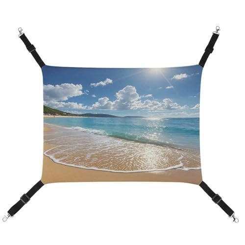 JTREWBV Kleine Tierhängematte mit Strandmotiv bedruckt, hängende Haustier-Hängematten, Käfig-Hängematte mit verstellbaren Riemen und Metallhaken JTREWBV Kleine Tierhängematte mit Strandmotiv bedruckt, hängende Haustier-Hängematten, Käfig-Hängematte mit verstellbaren Riemen und Metallhaken von JTREWBV