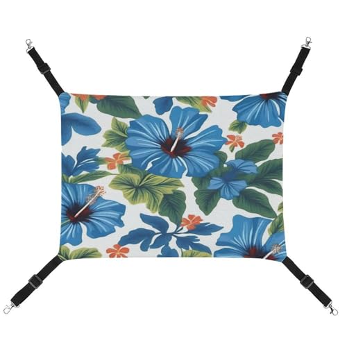 JTREWBV Kleine Tierhängematte mit blauem Hibiskus-Druck, hängende Haustier-Hängematten, Käfig-Hängematte mit verstellbaren Riemen und Metallhaken JTREWBV Kleine Tierhängematte mit blauem Hibiskus-Druck, hängende Haustier-Hängematten, Käfig-Hängematte mit verstellbaren Riemen und Metallhaken von JTREWBV